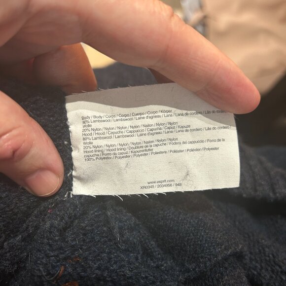 Vtg Esprit Men's Lambswool Hoodie Full Zip Navy Sz L Pockets Cozy Cabincore Ski - Picture 8 of 9